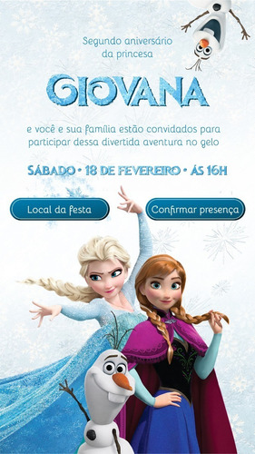 Convite Aniversario Virtual Personalizado Interativo Frozen