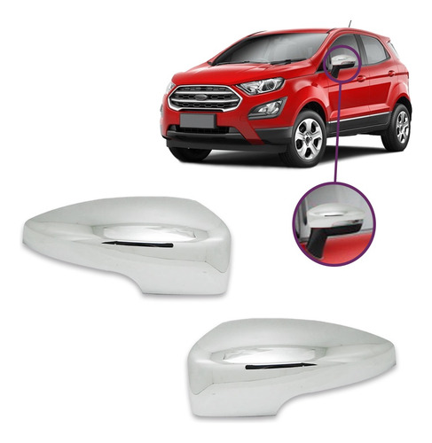 Par Aplique Capa Cromada P/ Retrovisor Ecosport 2017 C/pisca
