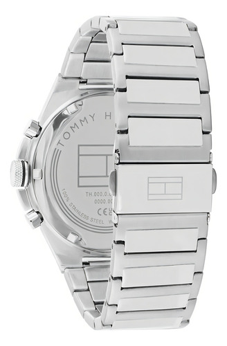 Pulseira de relógio masculina Tommy Hilfiger Dexter, cor: prata, moldura, cor de fundo prateada, cor de fundo preta