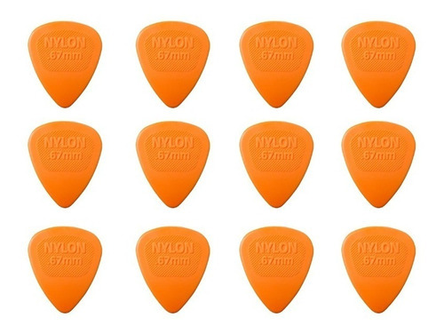 Kit C/ 12 Palheta Laranja Jim Dunlop Nylon Midi 0.67mm + Cor Laranja Tamanho 0.67mm