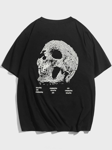 Remera Negra Estampada Remeras De Calaveras De Moda Oversize