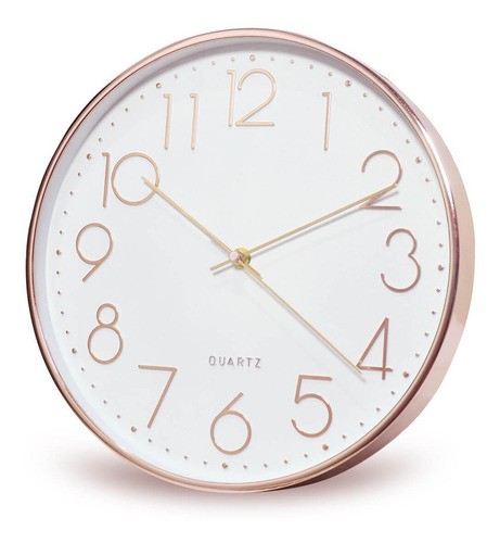 Relogio De Parede 30cm Borda Rose Gold Dourado Silencioso