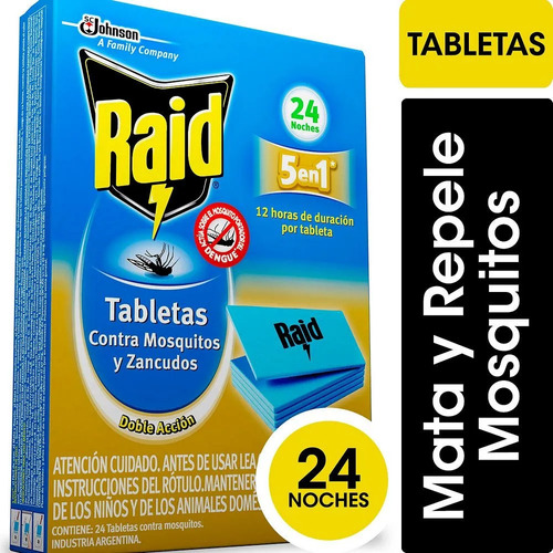 Raid Tabletas Repelente Anti Mosquitos 24 Noches X 24 Un.