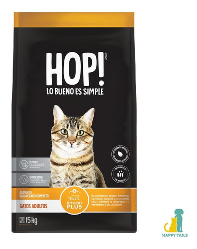 Hop! Gato Adulto X 15 Kg + Happy Tails