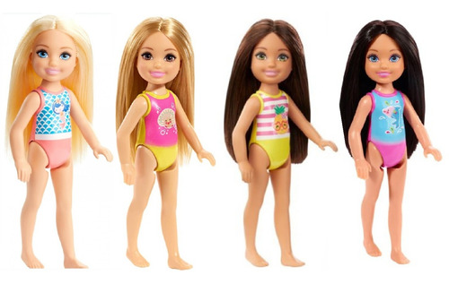 Imagem 1 de 12 de Kit Com 04 Bonecas Chelsea Praia - Barbie Ms