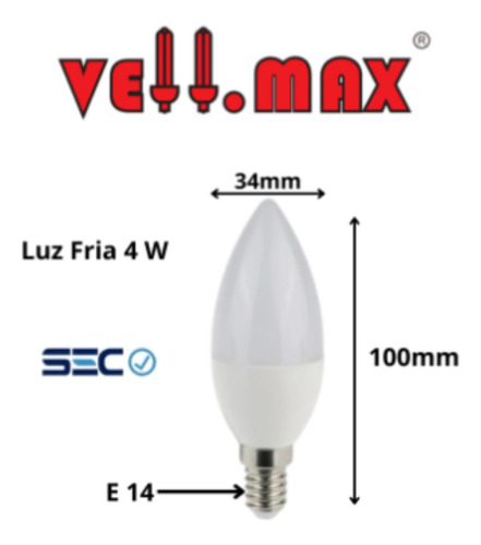 Ampolleta Led 7w Vela Rosca E14 6500k Luz Fria / Sertec