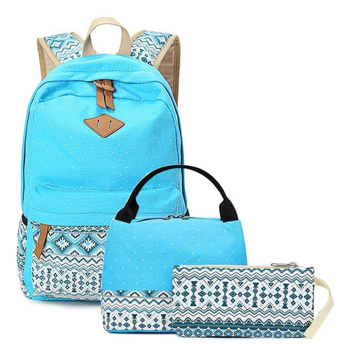 Mochila Hippies Bohemian Com Estojo Necessaire Cityrock Cor Azul-celeste