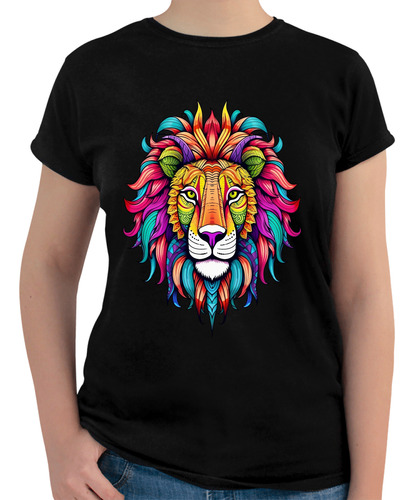 Playera Para Dama Con Diseño De Leon Colorido Mandala