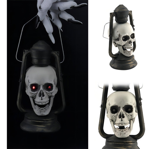 Lampião Luminaria Cranio Caveira Led Pisca Halloween Festa Cor Preto