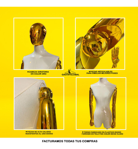 Maniquí Vintage Detalles Cromados Oro