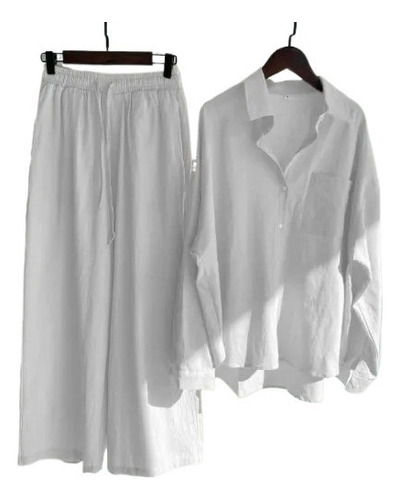 Conjunto De Dos Piezas De Lino Y Algodón Para Mujer