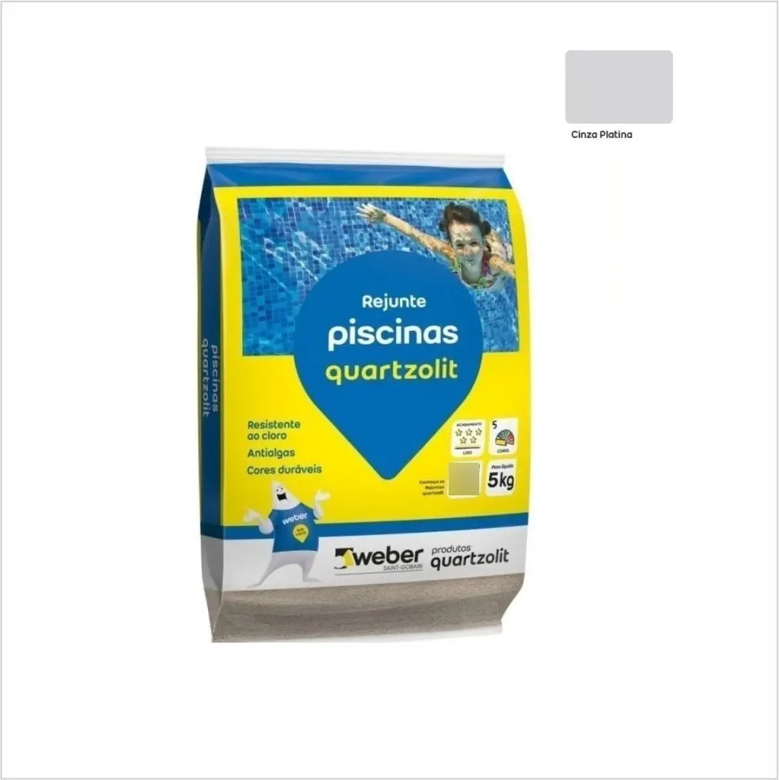 Rejunte Piscinas Quartzolit 5kg Cinza Platina