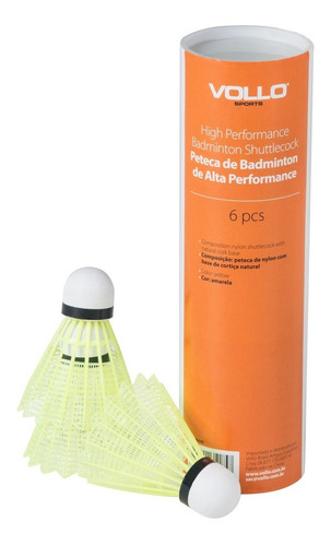 Tubo Badminton Com 6 Petecas Amarelas Em Nylon Vollo Vb600