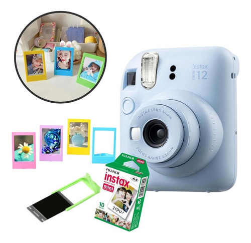 Câmera Instax Mini 12 Azul Com 5 Mini Porta Retratos