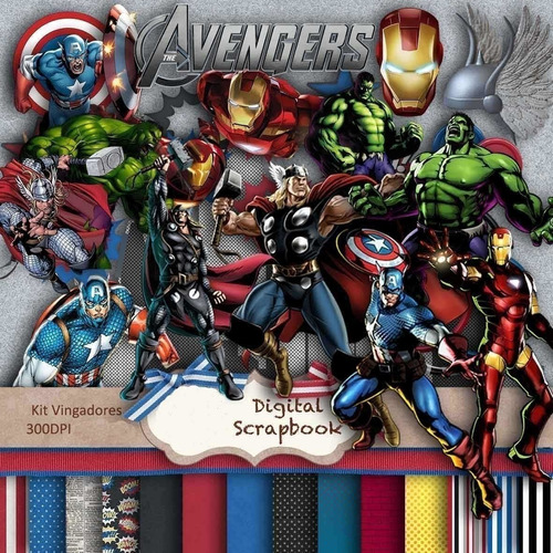 Kit Imprimible Avengers  13  Clipart - 15 Fondos.46 Elem.