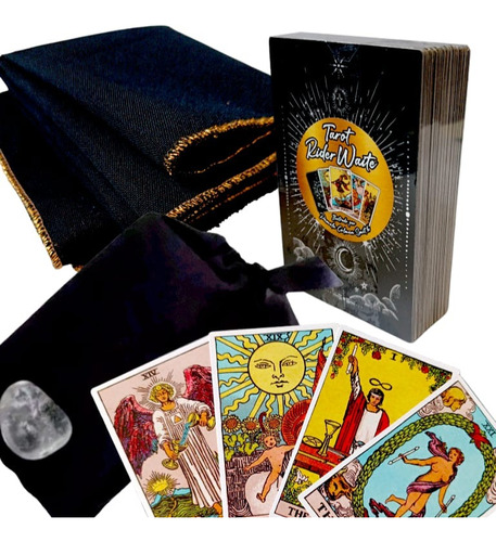 Kit Tarot Baralho 78 Cartas Plastificadas Toalha + Saquinho