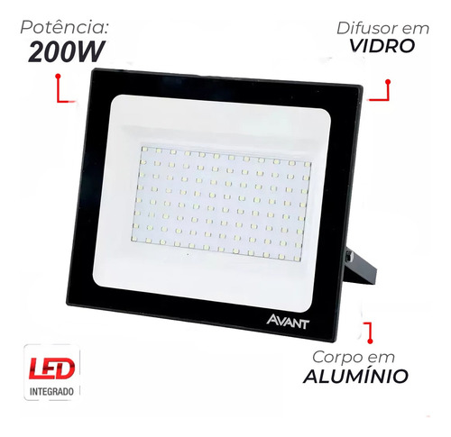 Refletor Avant Led Slim 200w Branco Frio 6500k Holofote