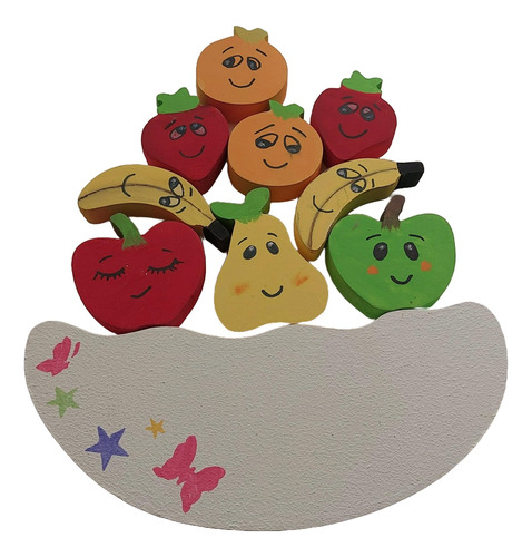Didáctico Juego Equilibrio Frutas Madera Waldorf Montessori