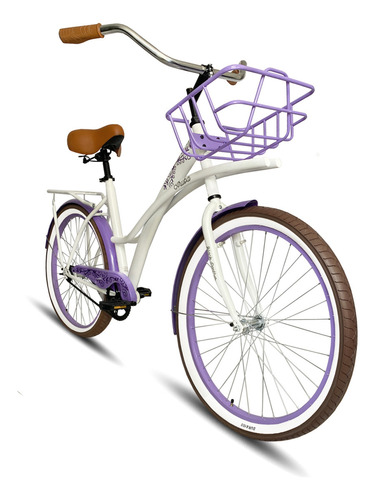Bicicleta Urbana Aruba Canasta Salpicadera Portabulto Rod 24 Color Blanco/morado