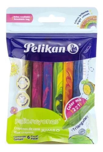 Crayones Ceras Pelikan Jumbo X 6 Color Mix 2 En 1 Gruesos 