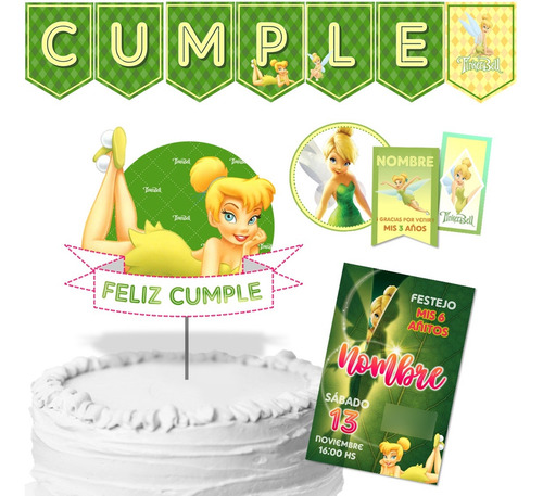 Kit Imprimible Cumpleaños + Candy Editable - Campanita