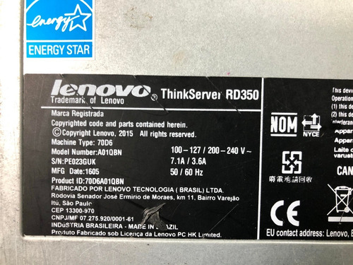 Servidor Lenovo Rd350 Thinkserver 16gb Ram Xeon E5-2620-v3