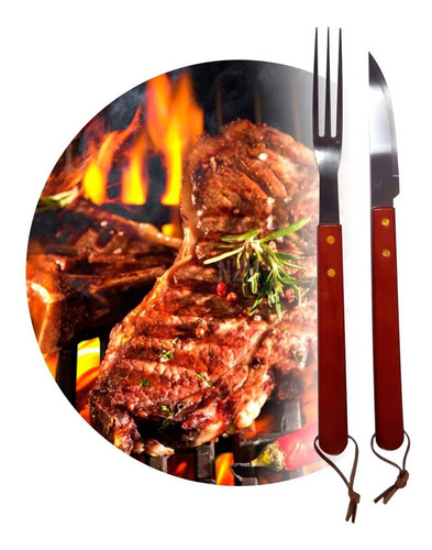 Set X 2 Utensilios Parrilla Asado Cuchillo Y Tenedor Largos