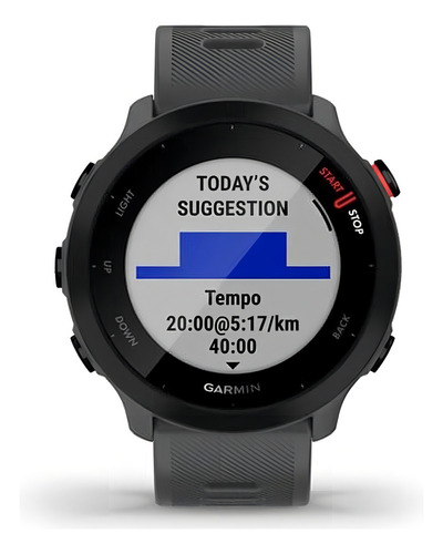 Reloj Garmin Forerunner 55 con monitor cardíaco con GPS, caja gris, pulsera gris, bisel negro