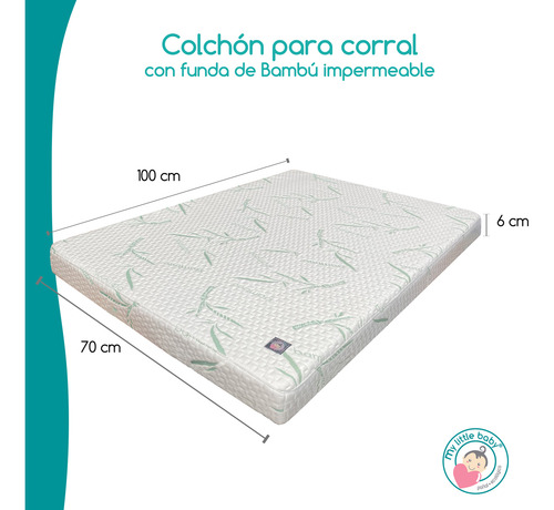 Colchón De Cuna Impermeable De Bambú 70x100x6 Hd