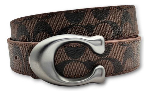 Cinturon Coach Doble Vista Reversible Clasico Unisex Color Chocolate Diseño De La Tela Sculpted C Gris No Reversible Talla Ch (105cm)