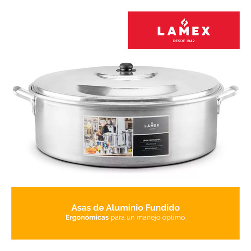 Budinera Lamex De Aluminio 56 Litros Con Tapa De Aluminio