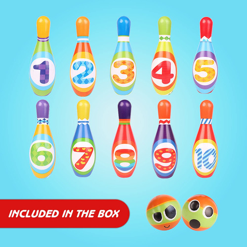 Toyvelt Kids Bowling Set - With 10 Bowling Pins & 2 Balls -