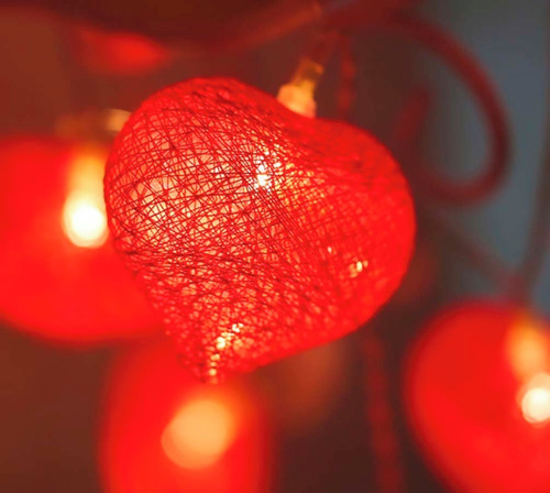 Luminária Cordão Fio De Luz Coração Led Decoração Pilha Cúpula Vermelho