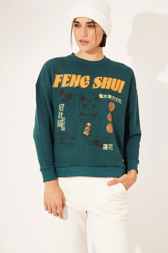 Buzo Mujer Feng Shui Negro Verde Koxis Oversize