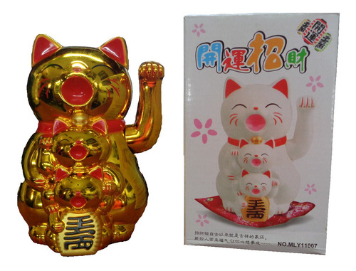 Imagen 1 de 1 de Feng Shui Gatos Luky Dorados Con Brazo Movil (nuevo)
