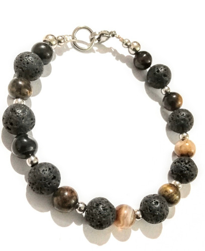 Pulsera Piedras Ojo De Tigre Y Acero Rocker Biker Exclusivas