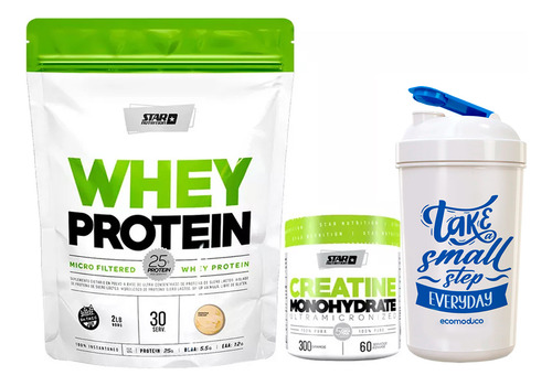 Star Nutrition Combo Whey Protein Doypack X2lb Sabor Banana + Creatina Pura Pote X300gr + Vaso Shaker 600ml