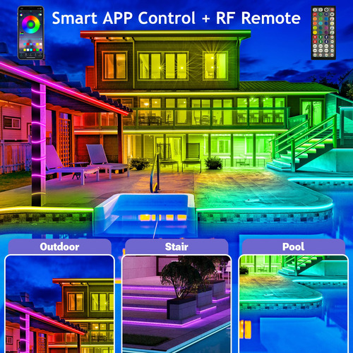 Tira De Luces Led Rgb Impermeable 300 Pies Con Bluetooth Color De La Luz