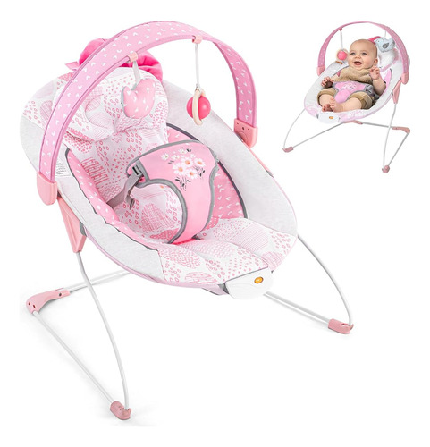 Silla Mecedora Para Bebe Plegable Con Vibracion Color Rosa