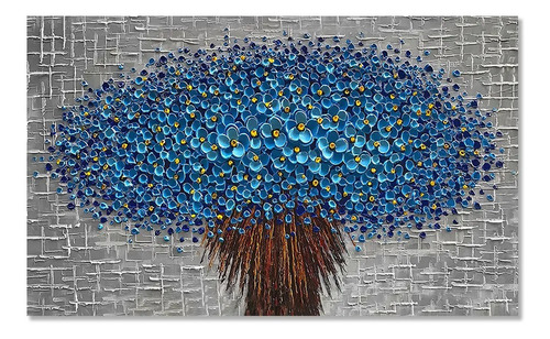 Cuadro Decorativo Abstracto Flores Azules En Lienzo