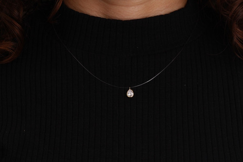 Imagem 3 de 7 de Gargantilha Fio Solitario Zirconia Gota Em Ouro 18k/750