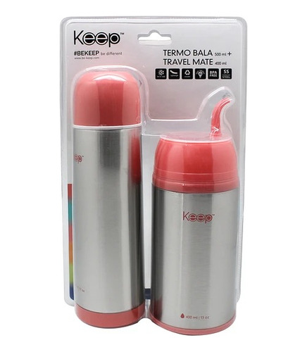 Set Termo Bala 500ml + Termo Mate 400ml Colores Keep