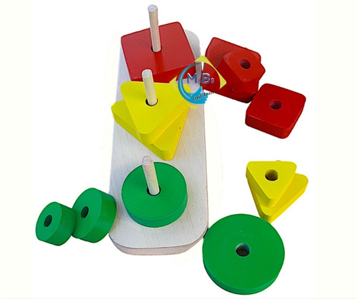 Imagen 2 de 6 de Juego Encastre Geometrico Apilar Madera Didáctico Bebes Niño