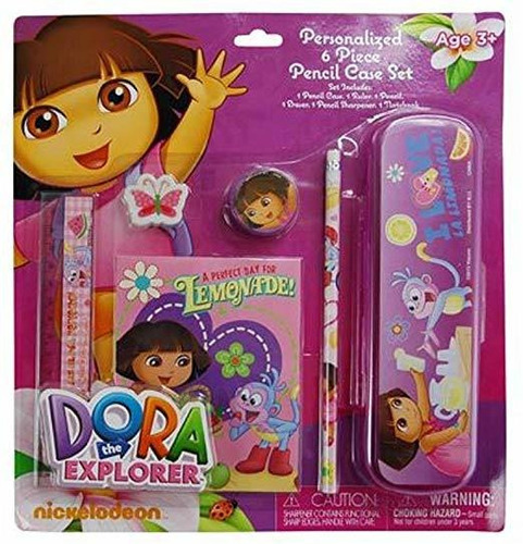 Nickelodeon Dora 6pc La Caja De Lápiz Conjunto De Tarjeta De