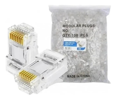 Conector Rj45 Kit Pacote 100 Cat5e Oletech Cabo Rede Plug