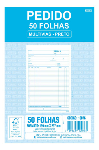 Bloco Pedido 1/9 1 Via (199x297) 50 Fls S. Dom. - Pt C/ 10