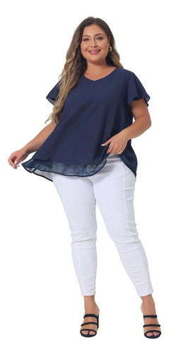 Blusa Gasa Talla Grande Top Casual Con Dobladillo Doble Capa