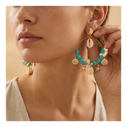 Brincos De Concha Turquesa Boho Para Mulheres — foto 1
