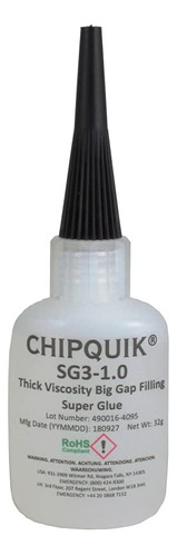 Chip Quik Sg3-1.0 Super Glue Viscosidad Gruesa Relleno Gran