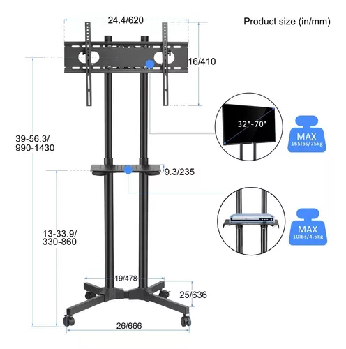 GENERICO Soporte De Pie Con Ruedas Pantalla Plana Tv Led Lcd 32 70